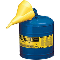 JustriteMD – Bidon de sécurité de type I avec entonnoir, 2,5 gal, 11 3/4 x 11 1/2 po, bleu-Les bidons de sécurité de type I sont conçus avec un seul bec pour remplir et verser toutes sortes de liquides inflammables