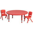 Flash Furniture – Ensemble avec table d’activités ronde réglable de 45 po et 2 chaises d’école empilables, rouge-Ensemble de table multi-usages pour enfants