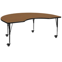 Flash Furniture – Table mobile haricot, surface de 48 x 72 po, hauteur ajustable préscolaire, chêne (XUA4872KIDOKTPC)-Chêne/fini chromé, placage en stratifié, acier