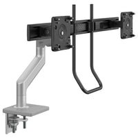 Bras pour moniteur Humanscale M8.1 avec double barre transversale + poignée-Avec des fonctionnalités innovantes telles que son mécanisme de compensation et ses roulements de précision autolubrifiants, le M8.1 permet aux utilisateurs d'ajuster sans effort leur (s) moniteur (s) à leur position ergonomique optimale tout en offrant une gestion des câbles de haut en bas.