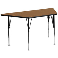 Flash Furniture – Table d’activités trapézoïdale, surface stratifiée de 30 x 60 (po) et pattes standards ajustables, chêne-Chêne laminé