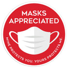 Eddie's - Masque apprécié - décalcomanie de distanciation sociale, 7,50 "de diamètre, vinyle, rouge / blanc, paquet de 4-Messagerie : Masques apprécié | Le mien vous protège, le vôtre me protège