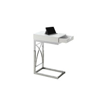 Monarch Specialties - 3170 Table D'Appoint - Metal Chrome/Blanc Lustre Et Tiroir-16 haut. x 24 larg. x 10 prof. (po)