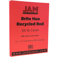 JAM Paper - Papier couverture cartonné recyclé Brite Hue lisse - 8-1/2 po x 11 po - 65 lb - rouge - 250 feuilles/rame-Rouge