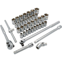 Dynamic Tools – Ensemble de 41 pièces, 6 pans standards, à prise de 1/2 po, SAE/métriques, 3/8 po à 1 15/16 po, 10 mm à 28 mm-Inclut : 16 douilles SAE standards (po) : 3/8, 7/16, 1/2, 9/16, 5/8, 11/16, 3/4, 13/16, 7/8, 15/16, 1, 1 1/16, 1 1/8, 1 3/16, 1 1/4, 1 5/16 ; 19 douilles métriques standards (mm) : 10, 11, 12, 13, 14, 15, 16, 17, 18, 19, 20, 21, 22, 23, 24, 25, 26, 27, 28 ; rallonges de 5 po et 10 po ; clé à cliquet 45 dents, joint universel, poignée flexible, poignée en T