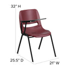 Flash Furniture - Chaise coquille ergonomique bourgogne avec accoudoir-tablette rabattable pour droitiers-Finition de cadre enduit de poudre noire avec patins en plastique