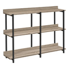 Monarch Specialties - 2218 Table D'Appoint 48 po L - Console Taupe Foncé/Metal Noir-Table console a 3 niveaux, avec dessus de table longue et rectangulaire avec 2 tablettes inferieures au fini faux bois taupe fonce