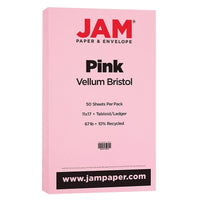 JAM Paper, Papier cartonné bristol de format tabloïde, fini vélin, 11 x 17 po, 65 lb, rose, 50 feuilles (16932848)-Couleur : Couverture rose de 65 lb