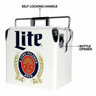 Miller Lite - Glaciere retro avec ouvre-bouteille, 13 L (14 q), Blanc-Poignee de transport autobloquante