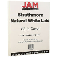 JAM Paper Papier couverture cartonné Strathmore fini vergé, 8 1/2 x 11 po, blanc naturel, 250 feuilles/rame-Vergé blanc naturel