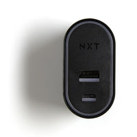 NXT Technologies - Chargeur de téléphone universel à 2 ports, USB-C et USB-A, noir-Chargeur mural avec fiche pliante CA pratique