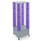 Azar Displays – Présentoir de sol à tours perforées, base tournante, 20 L x 64 H x 20 P (po), violet translucide (700228-PUR)-Il comprend quatre tours rotatives mesurant 4 larg. x 48 haut. (po) et d’un porte-affiche en acrylique, placés sur une base pivotante en métal et à roulettes de 20 larg. x 16 haut. (po).