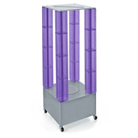 Azar Displays – Présentoir de sol à tours perforées, base tournante, 20 L x 64 H x 20 P (po), violet translucide (700228-PUR)-Il comprend quatre tours rotatives mesurant 4 larg. x 48 haut. (po) et d’un porte-affiche en acrylique, placés sur une base pivotante en métal et à roulettes de 20 larg. x 16 haut. (po).