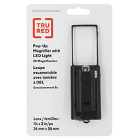 TRU RED - Loupes rétractables avec lumière à LED - Grossissement 2x - Noir-Loupe au manche repliable avec lampe et pince pour pochette   
