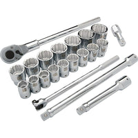 Dynamic Tools – Ensemble de 21 pièces, douilles SAE 12 pans, longueur standard, à prise de 3/4 po, 7/8 po à  2 po-Comprend (po) : 7/8, 15/16, 1, 1 1/16, 1 1/8, 1 3/16, 1 1/4, 1 5/16, 1 3/8, 1 7/16, 1 1/2, 1 5/8, 1 3/4, 1 13/16, 1 7/8, 2 ; rallonges de 4 po, 8 po et 16 po, poignée articulée, clé à cliquet 24 dents
