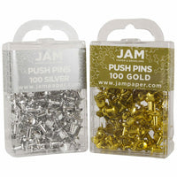 JAM PAPER - Punaises colorees, Argent et Or, Paquet de 200-Punaises en plastique