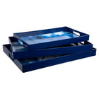 CTG – Ensemble de plateaux de service décoratifs, ensemble de 3, bleu-Mesures: le petit plateau mesure 40,6cm x 25,4cm (16" x 10") , le plateau moyen mesure 45,7cm x 30,5cm (18" x 12")  et le grand mesure 47cm x 31,8cm (18,5" x 12,5")