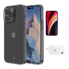 AXS - Ensemble de depart, etui transparent teste contre les chutes, protecteur d'ecran et chargeur 20W pour iPhone 14 Pro-etui resistant aux chutes avec des poches d'air absorbant les chocs