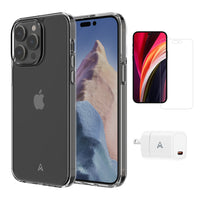 AXS - Ensemble de depart, etui transparent teste contre les chutes, protecteur d'ecran et chargeur 20W pour iPhone 14 Pro-etui resistant aux chutes avec des poches d'air absorbant les chocs