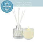 Aromabotanical – Ensemble-cadeau avec bougie au parfum de jasmin et de bois de santal + diffuseur (16-AB/SET JS)-L’ensemble-cadeau d’Aromabotanical combine un diffuseur à roseaux de 50 ml contenant des huiles essentielles australiennes sur mesure, et une mini bougie de 2 oz.