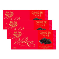 Walkers Chocolate After Dinner Ginger Thins 135g (paquet de 3)-Savoureux chocolat noir rempli de fondant au gingembre