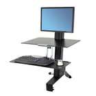 Ergotron ? Poste de travail assis/debout WorkFit pour écran ACL unique avec Surface de travail, blanc brillant (33-350-211)-Comprend une colonne pour le réglage de la hauteur, une pince de bureau, un pivot d?écran ACL, une surface de travail et un plateau large pour clavier