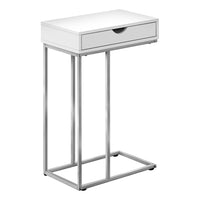 Monarch Specialties - 3774 Table D'Appoint - 25 po H/Blanc/Metal Argent-Table d'appoint en forme de C avec une base qui peut être glissee sous la plupart des canapes et des chaises pour garder les objets a proximite lorsque vous êtes assis