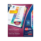 Avery - 11197 Intercalaires Ready Index avec table des matières - onglets couleurs variées - 1-15,Paquet de 6-Facile à personnaliser avec les gabarits gratuits en utlisant le logiciel Avery Création et Impression en ligne 