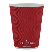 Gobelets à Double Paroi Ondulée (inclus Couvercle) - 10oz - Rouge - Paquet de 100-Servez vos boissons chaudes et froides avec confiance