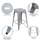 Flash Furniture Tabouret De Bar 24" - Empilable-Argent - Paquet De 4 (4ET3132024SVR)-Croisillon avec capuchons de protection du cadre