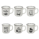 CTG Brands – Tasse d'allure émail avec citations amusantes, 11 oz, blanc, paq./6-Ensemble: comprend 6 tasses au total, toutes de la même couleur avec des citations différentes imprimées dessus