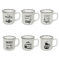 CTG Brands – Tasse d'allure émail avec citations amusantes, 11 oz, blanc, paq./6-Ensemble: comprend 6 tasses au total, toutes de la même couleur avec des citations différentes imprimées dessus