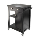 Winsome Timber - Chariot de cuisine avec panneau lambris, noir-Le chariot de cuisine de Timber avec panneau lambris fini en noir complète votre cuisine.  La surface de travail est de 25,67 larg. x 19,37 prof. (po). Un tiroir large avec dimensions intérieures de 2,75 haut. x 20,71 larg. x 13,50 prof. (po). Un côté comprend un espace de rangement ouvert et une tablette ajustable.  L’autre tablette inférieure est dotée d’une armoire fermée avec une tablette réglable.  Dimensions intérieures de l’armoire : 22,2