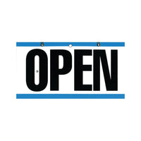 COSCO - Panneau commercial reversible « Open » et « Closed » avec horloge - Bleu et blanc avec texte noir - 6 po l x 11,5 po L-« OPEN/CLOSED » (OUVERT/FERME)