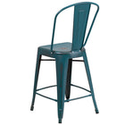 Flash Furniture – Tabouret de comptoir de 24 po avec dossier, pour l’intérieur, métal vieilli, bleu Kelly (ET353424KB)-Trous de drainage dans le siège