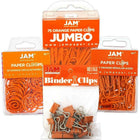 JAM Paper - Ensemble de pinces/trombones orange, pince-notes, trombones standard, trombones circulaires, 4/ens (26411ORASRTD)-Ensemble de 4 différents styles de pince-notes et de trombones orange
