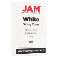 JAM Paper Papier cartonné lustré double face, 8 1/2 x 11 po, 100 lb, blanc, paq./50 (01034702F)-Procurez-vous des enveloppes et du papier appariés pour donner une allure professionnelle à vos présentations et dossiers de presse