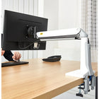 Double moniteur support de bureau Heavy Duty pour les écrans et moniteurs 22 à 27 po avec port USB de North Bayou - F27, Blanc-S’étend et se rétracte jusqu’à 628 mm
