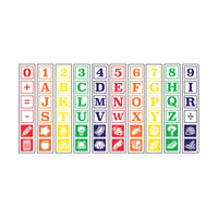 Bankers Box - Au jeu ABC/123 Blocs d'apprentissage offrant - Paquet de 50-50 BLOCS ABC/123 : grands blocs de 3 po × 3 po en 5 couleurs différentes et 10 dessins uniques de chaque côté des blocs, représentant une variété de chiffres, de lettres, d'animaux, d'objets et de symboles mathématiques