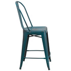 Flash Furniture – Tabouret de comptoir de 24 po avec dossier, pour l’intérieur, métal vieilli, bleu Kelly (ET353424KB)-Dossier courbé avec latte verticale