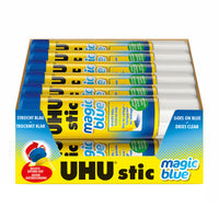 UHU - Bâtons de colle  - bleue au collage - transparente au séchage - 40 g - Paquet de 12-Formule sécuritaire, sans acide et non toxique, composée à 98 % d’ingrédients naturels