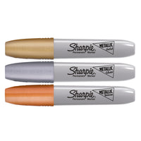 Sharpie - Marqueurs Permanents Métalliques - Pointe Biseautée - Couleurs Variées - Paquet de 3-L’encre permanente est formulée pour durer