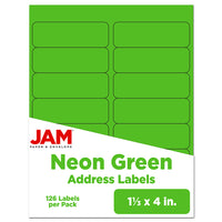 JAM Paper - Étiquettes d'adresse d'expédition rectangulaires - 1 1/3 po x 4 po - vert néon - Paquet de 126-Emballage anglais seulement