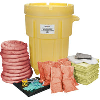 Zenith Safety - Trousses antidéversements 95 gallons, matières dangereuses, avec baril de récupération mobile-Contenu : 100 tampons absorbants (15 x 17 po), 10 remblais tubulaires absorbants (3 x 120 po), 8 coussins absorbants (8 x 18 po), 1 tapis de canalisation (36 x 36 po), 1 ruban d’avertissement (3 po x 500 pi), 2 paires de gants en nitrile, TTG (11), 2 paires de lunettes de sécurité, 2 combinaisons microporeuses, TG, 10 sacs à déchets (26 x 36 po)