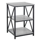 Monarch Specialties - 3596 Table D'Appoint - 26 po H/Gris/Metal Noir-Table d'appoint à 3 niveaux avec un dessus de table carré et 2 tablettes de rangement au fini faux bois gris