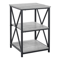 Monarch Specialties - 3596 Table D'Appoint - 26 po H/Gris/Metal Noir-Table d'appoint à 3 niveaux avec un dessus de table carré et 2 tablettes de rangement au fini faux bois gris