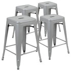 Flash Furniture Tabouret De Bar 24" - Empilable-Argent - Paquet De 4 (4ET3132024SVR)-Prêt à l'emploi - Aucun assemblage requis