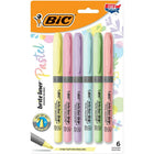 BIC − Surligneurs Brite Liner Grip, paquet de 6-6 couleurs pastel amusantes et branchées