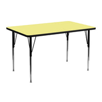 Flash Furniture – Table d’activités rectangulaire de 24 x 48 po, surface thermofusionnée, pattes standards réglables, jaune-Table d'activités rectangulaire populaire