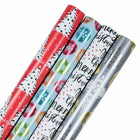 JAM Paper -  Emballage cadeau assorti - Papier d'emballage de Noël - 85 pieds carrés au total - Noël scintillant - 4 rouleaux/paquet-Motifs : rayures de Noël, étoiles scintillantes, flocons de neige colorés en nid d'abeille et décorations de joyeuses fêtes, Entrez dans l'esprit de Noël avec cet élégant papier d'emballage pour ajouter la touche finale à n'importe quel cadeau
